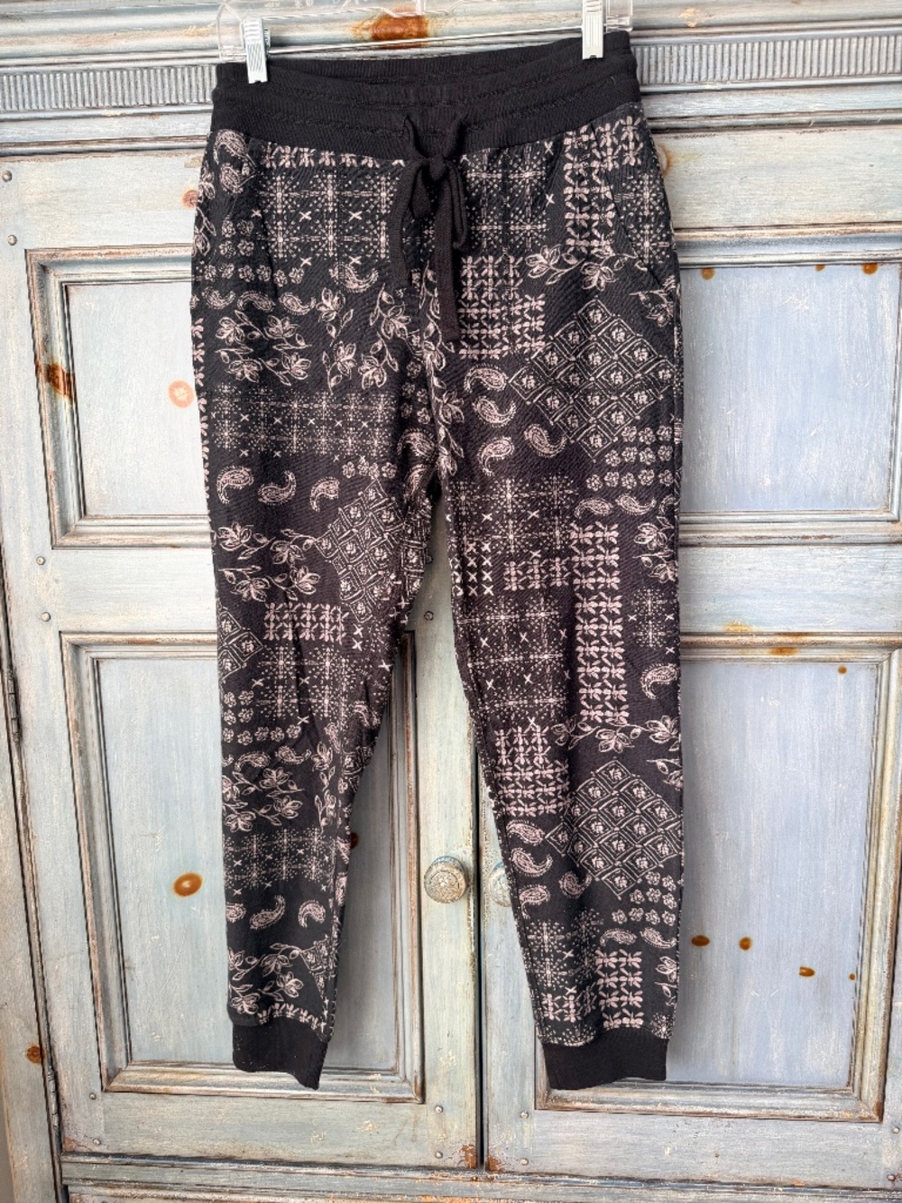 Johnny Was Ruth Bandana French Terry Jogger in Black and White Size S